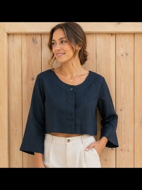 Animale Black Linen Blend Cropped Jacket